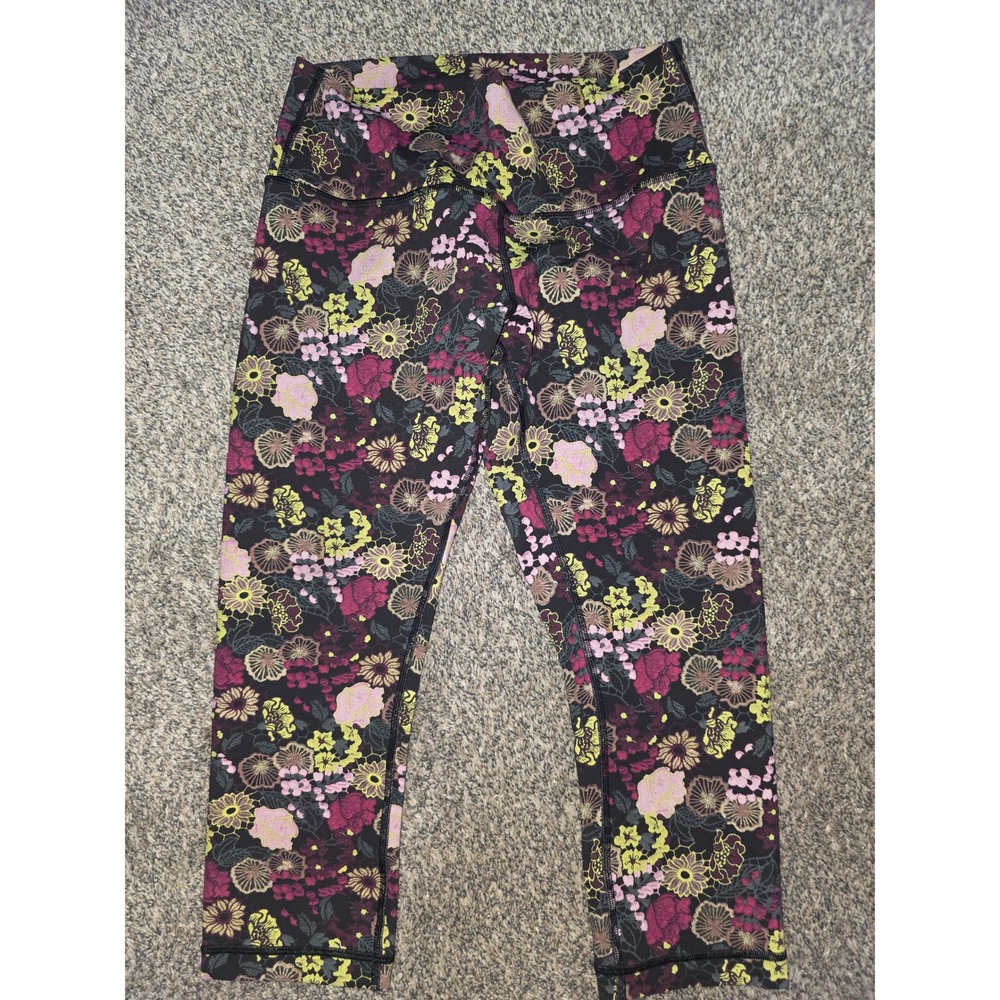 Lululemon Wunder Under Crop High Rise Leggings Flowerescent Multi Floral Size 8